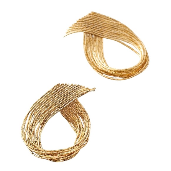 Anthropologie 14k Gold Plated Frayed Metal Ribbon Earrings - Picture 1 of 5